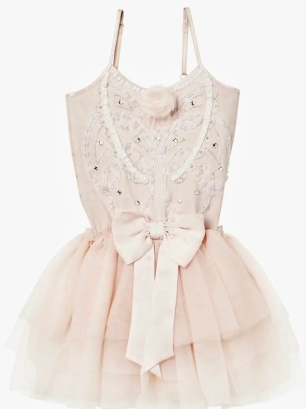 TTDM blush pink beaded bow tulle dress size 6-7